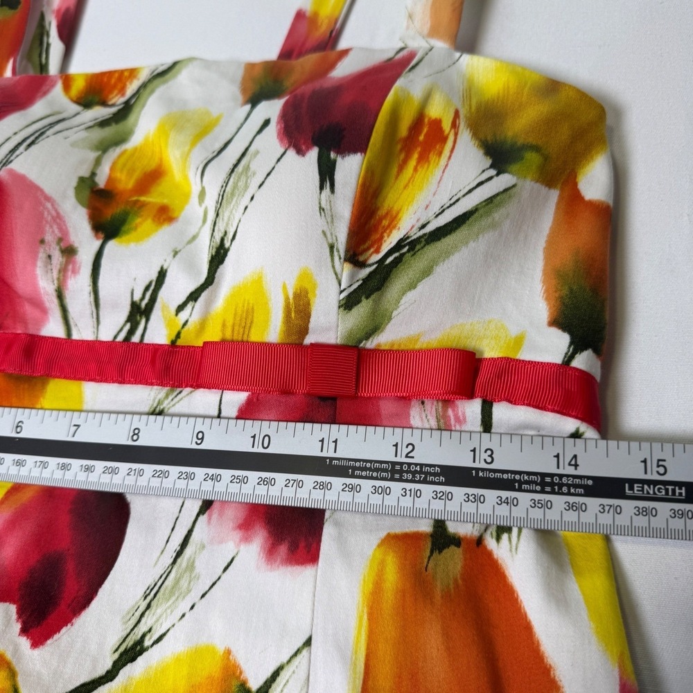Madison Leigh Petite 10 Floral Tulip Print Ruffle Hem Summer Sundress Red Yellow - Picture 8 of 8